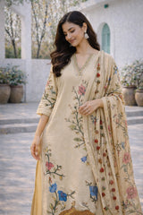 Off White Kalamkari Cotton Kurti Set with Floral & Wildlife Motifs