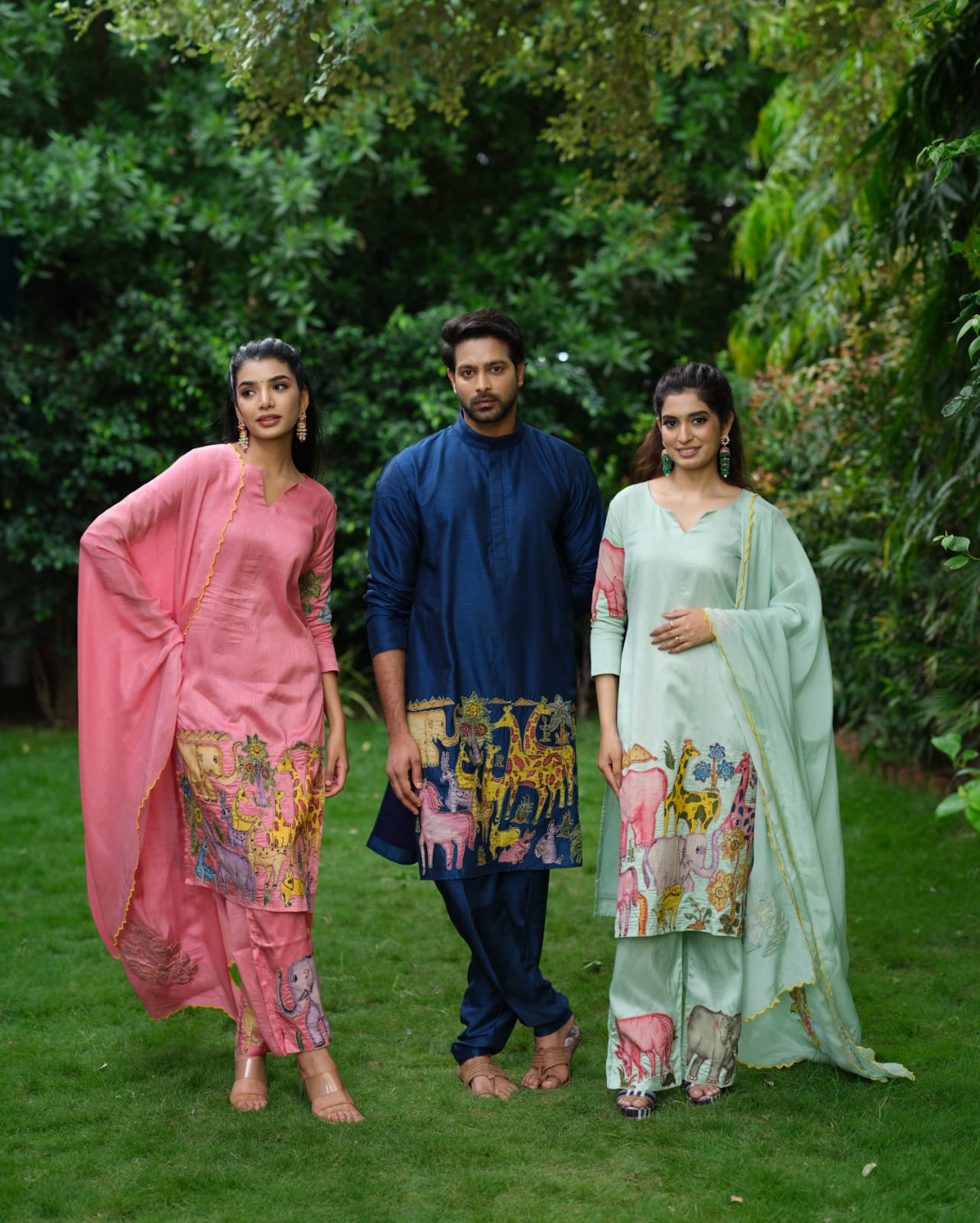 Pista Green Cotton Kurta Set with Handcrafted Kalamkari Animal & Floral Print – Ethnic Co-ord Set for Women