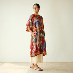 Chitra Kalamkari Print Kurta & Relaxed Churidar Pants Set (Rust & Multi-Colored)